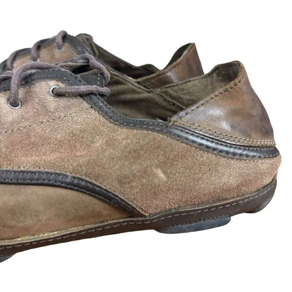 Olukai Kupa'a Kupaa Brown Suede Leather Nubuck Lace Up Drop Heel Shoes sz 11.5